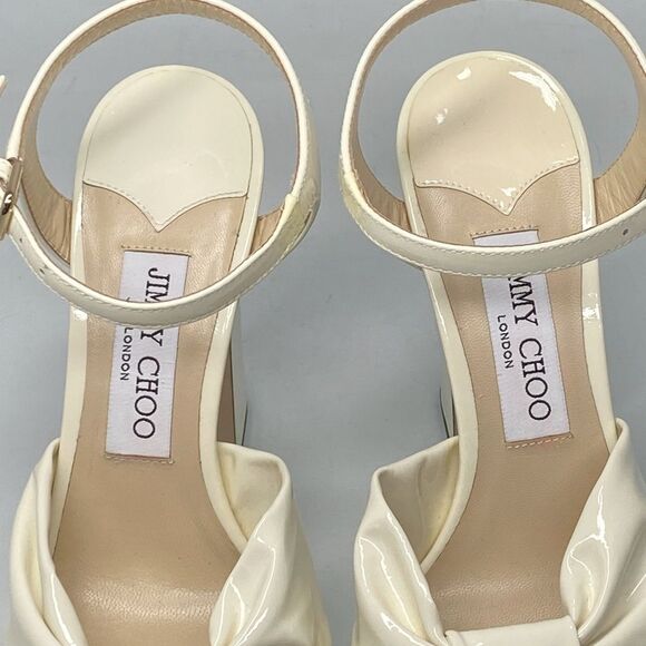 Jimmy Choo Patent Leather Ankle-Strap Platform Sandals - Picture 11 of 14